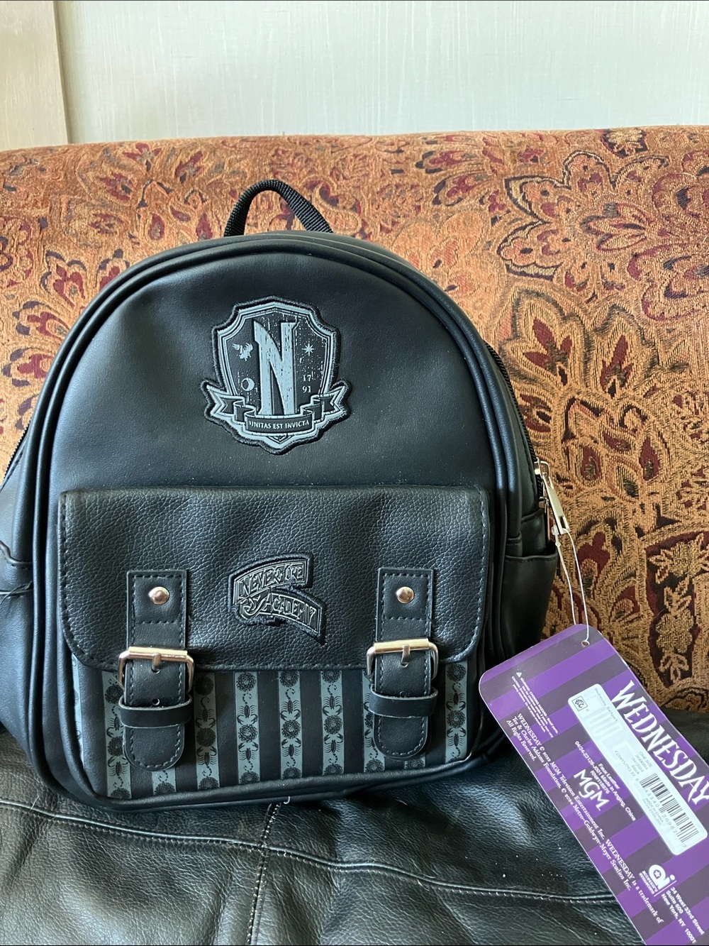 Black Mini Backpack with Front Buckle Pocket